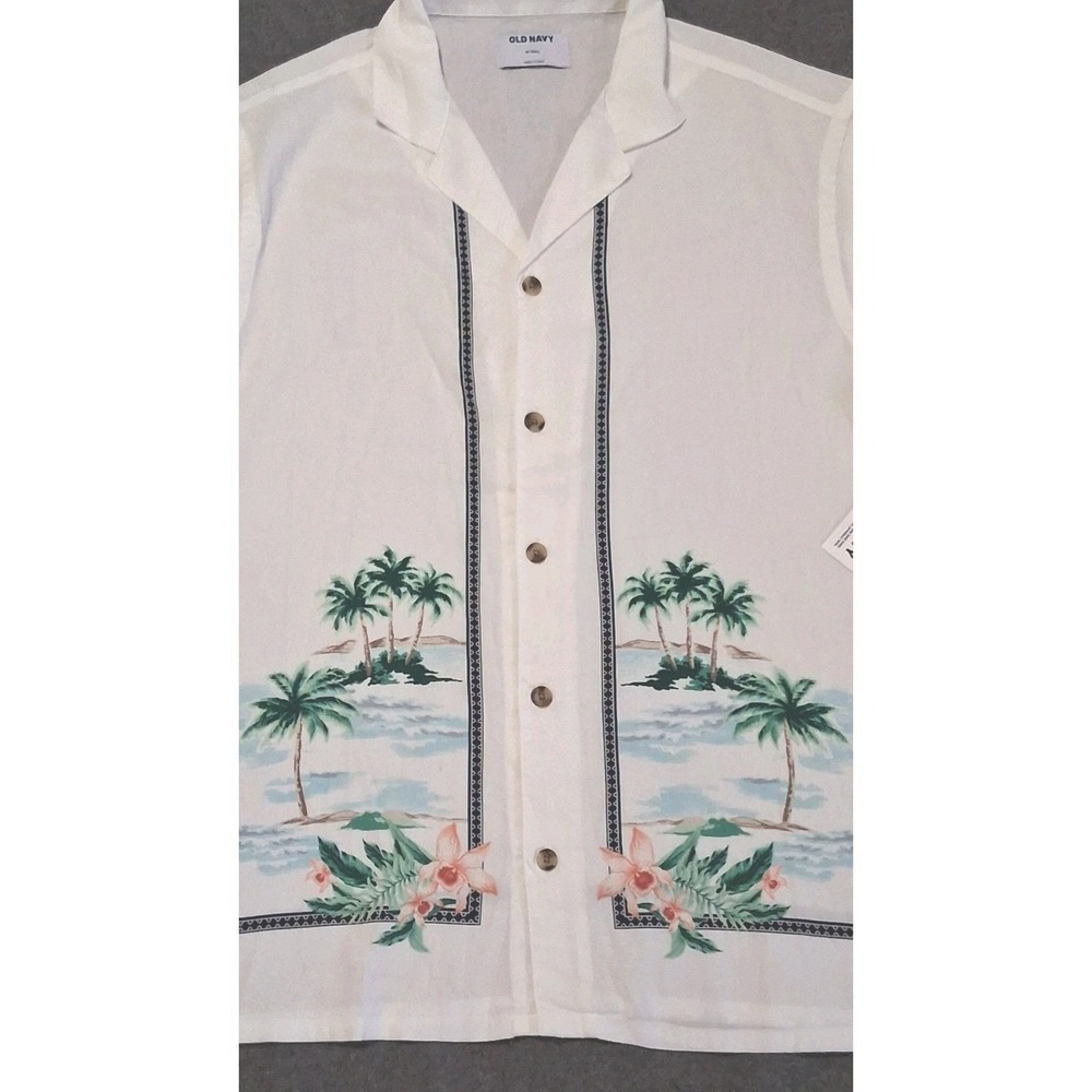 Old Navy Mens Size M Tall Short Sleeve Shirt Tropical Palm Print Summer Camp NWT - Picture 3 of 12